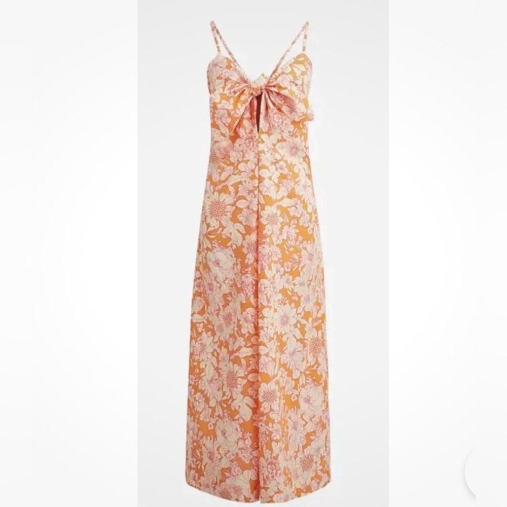 J. Crew Orange Floral Babydoll Spaghetti Strap Open Back MIDI Dress Size S - Picture 4 of 8